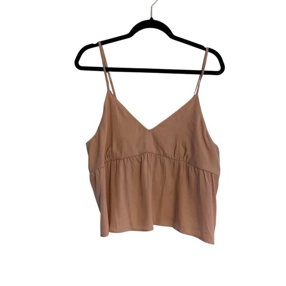 American Eagle Women L Peach Spaghetti Straps V-Neck Crop Babydoll Tank Top NWT - Picture 1 of 9